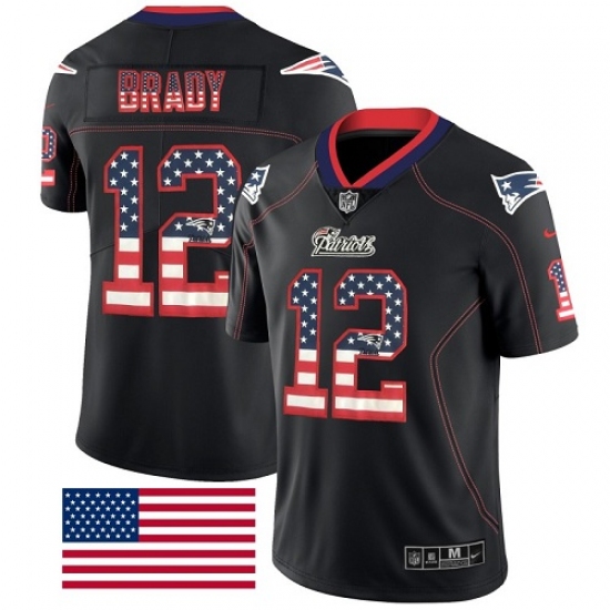 Men's Nike New England Patriots #12 Tom Brady Limited Black Rush USA Flag NFL Jersey - Ujersey