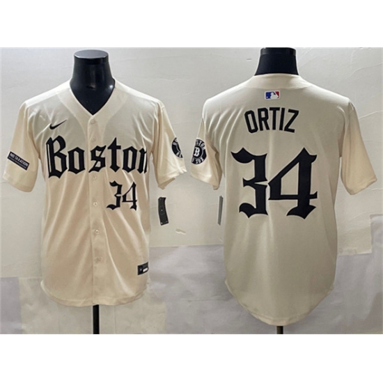 Men's Boston Red Sox #34 David Ortiz Cream Gothic Vapor Limited Stitched Baseball Jersey