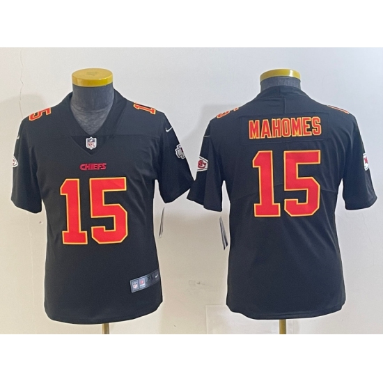 Youth Kansas City Chiefs #15 Patrick Mahomes Black Fashion Vapor Limited Stitched Jersey - Ujersey
