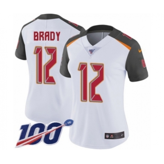 Women's Tampa Bay Buccaneers #12 Tom Brady White Vapor Untouchable Limited Player 100th Season Football Jersey - Ujersey