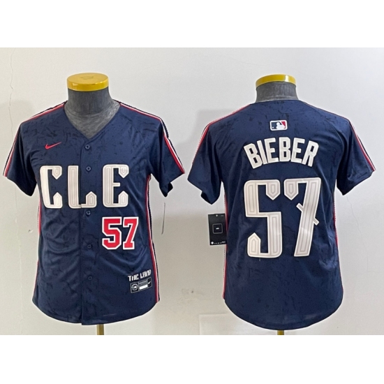 Youth Cleveland Guardians #57 Shane Bieber Number Navy 2024 City Connect Limited Stitched Jerseys - Ujersey