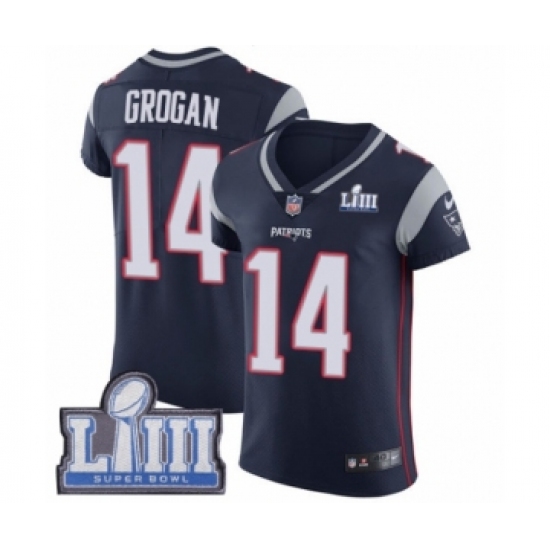 Men's Nike New England Patriots #14 Steve Grogan Navy Blue Team Color Vapor Untouchable Elite Player Super Bowl LIII Bound NFL Jersey - Ujersey