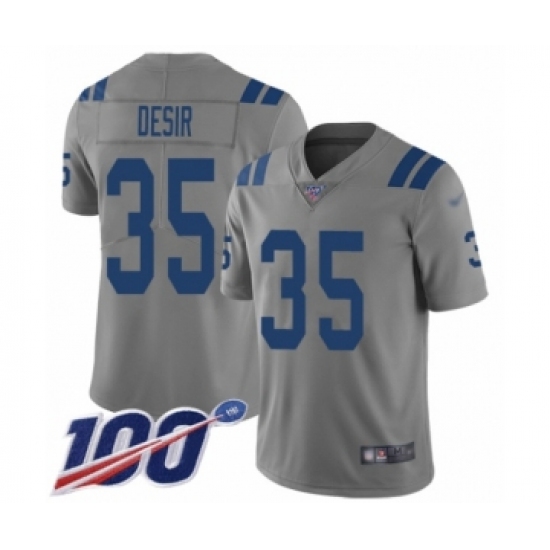 Men's Indianapolis Colts #35 Pierre Desir Limited Gray Inverted Legend 100th Season Football Jersey - Ujersey