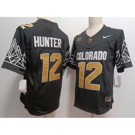 Men's Colorado Buffaloes #12 Travis Hunter Black Gold With XII Patch FUSE Vapor Stitched Jersey - Ujersey