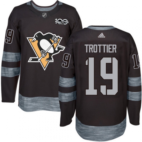 Men's Adidas Pittsburgh Penguins #19 Bryan Trottier Authentic Black 1917-2017 100th Anniversary NHL Jersey - Ujersey