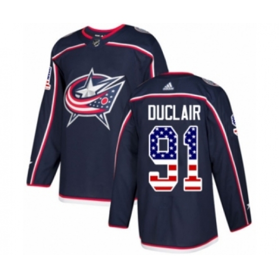 Men's Adidas Columbus Blue Jackets #91 Anthony Duclair Authentic Navy Blue USA Flag Fashion NHL Jersey