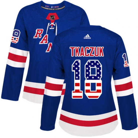 Women's Adidas New York Rangers #18 Walt Tkaczuk Authentic Royal Blue USA Flag Fashion NHL Jersey - Ujersey