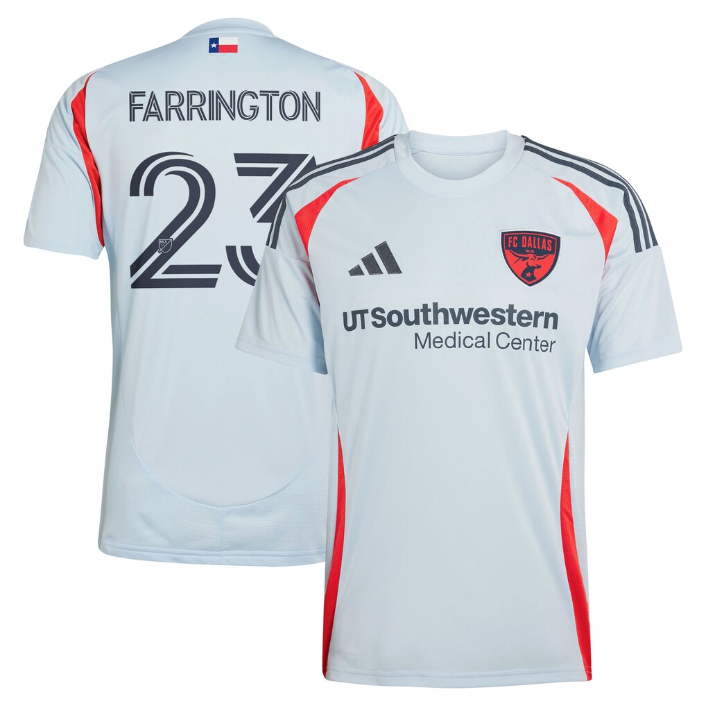 Men's FC Dallas Logan Farrington adidas Light Blue 2025 The Inferno Kit Replica Player Jersey - Ujersey