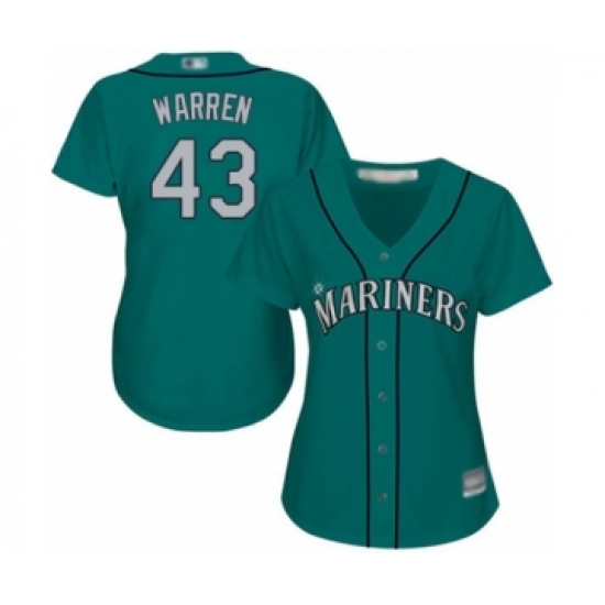 Women's Seattle Mariners #43 Art Warren Authentic Teal Green Alternate Cool Base Baseball Player Jersey