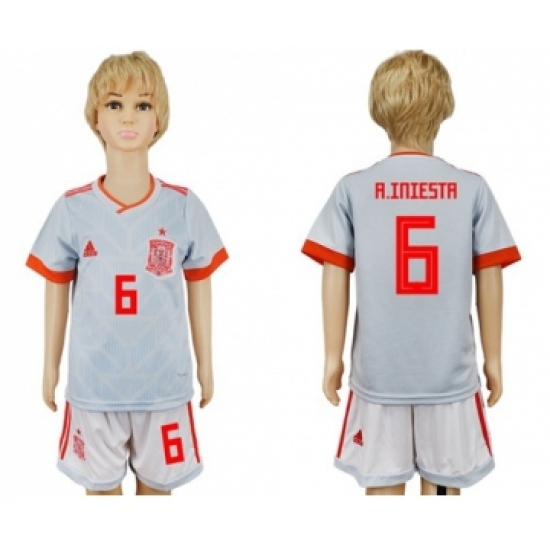 Spain #6 A.Iniesta Away Kid Soccer Country Jersey