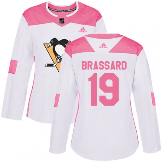 Women's Adidas Pittsburgh Penguins #19 Derick Brassard Authentic White Pink Fashion NHL Jersey - Ujersey