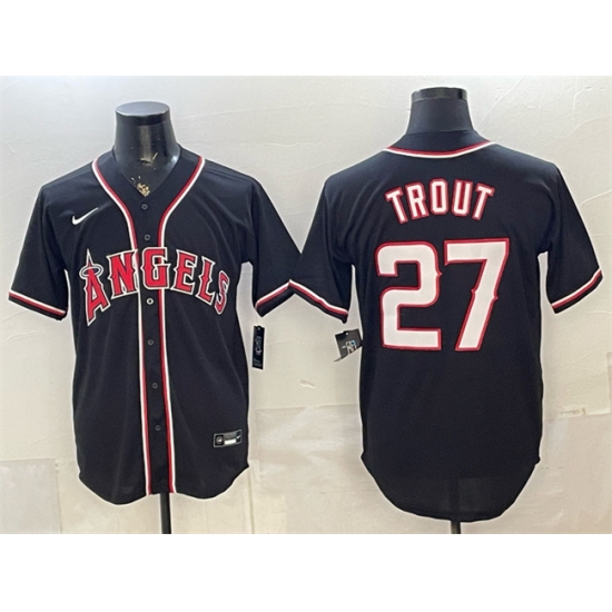 Men's Los Angeles Angels #27 Mike Trout 2026 Fashion Replica Black Out Stitched Baseball Jersey