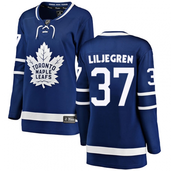 Women's Toronto Maple Leafs #37 Timothy Liljegren Authentic Royal Blue Home Fanatics Branded Breakaway NHL Jersey
