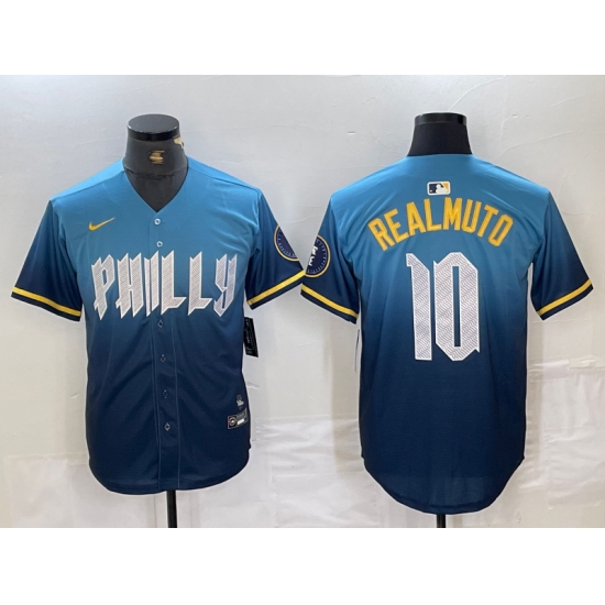 Men's Philadelphia Phillies #10 JT Realmuto Blue 2024 City Connect Limited Stitched Jersey - Ujersey