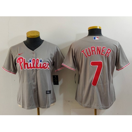 Women's Philadelphia Phillies #7 Trea Turner Grey Stitched Cool Base Nike Jersey - Ujersey