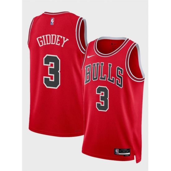 Men's Chicago Bulls #3 Josh Giddey Red Icon Edition Stitched Basketball Jersey - Ujersey