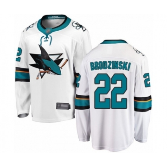 Men's San Jose Sharks #22 Jonny Brodzinski Fanatics Branded White Away Breakaway Hockey Jersey - Ujersey