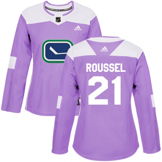 Women's Adidas Vancouver Canucks #21 Antoine Roussel Authentic Purple Fights Cancer Practice NHL Jersey - Ujersey
