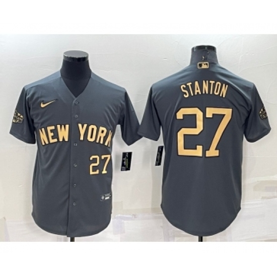 Men's New York Yankees #27 Giancarlo Stanton Number Grey 2022 All Star Stitched Cool Base Nike Jersey - Ujersey
