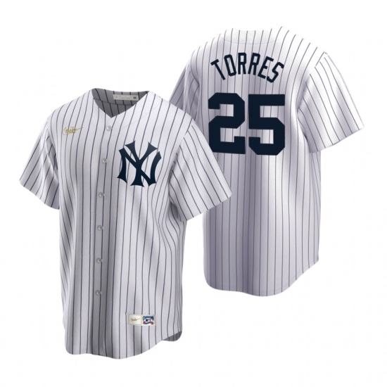 Men's Nike New York Yankees #25 Gleyber Torres White Cooperstown Collection Home Stitched Baseball Jersey - Ujersey