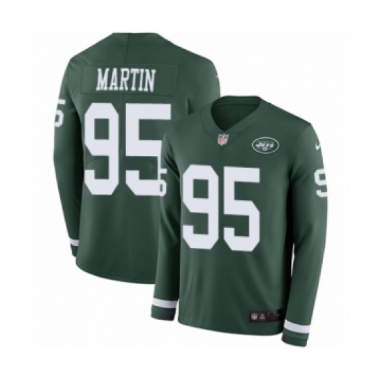 Youth Nike New York Jets #95 Josh Martin Limited Green Therma Long Sleeve NFL Jersey - Ujersey