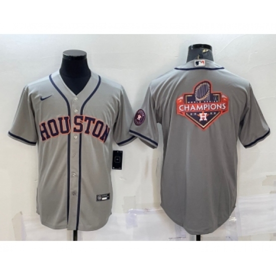 Men's Houston Astros Grey Champions Big Logo With Patch Stitched MLB Cool Base Nike Jersey - Ujersey