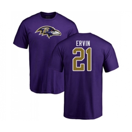 Football Baltimore Ravens #21 Tyler Ervin Purple Name & Number Logo T-Shirt - Ujersey