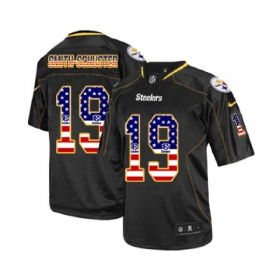 Men's Pittsburgh Steelers #19 JuJu Smith-Schuster Elite Black USA Flag Fashion Football Jersey - Ujersey