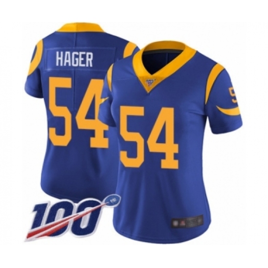 Women's Los Angeles Rams #54 Bryce Hager Royal Blue Alternate Vapor Untouchable Limited Player 100th Season Football Jersey - Ujersey