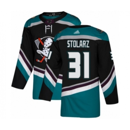 Youth Anaheim Ducks #31 Anthony Stolarz Authentic Black Teal Alternate Hockey Jersey - Ujersey