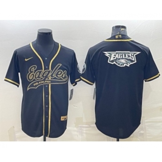 Men's Philadelphia Eagles Black Gold Team Big Logo With Patch Cool Base Stitched Baseball Jersey - Ujersey