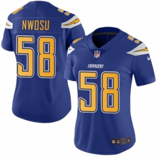 Women's Nike Los Angeles Chargers #58 Uchenna Nwosu Limited Electric Blue Rush Vapor Untouchable NFL Jersey - Ujersey