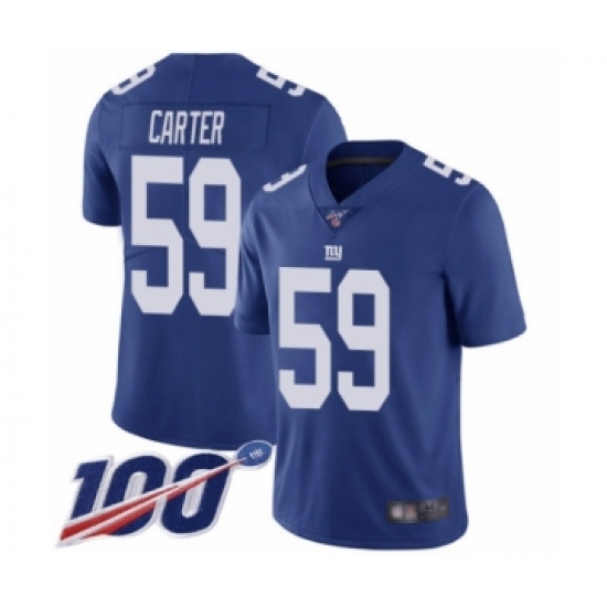 Men's New York Giants #59 Lorenzo Carter Royal Blue Team Color Vapor Untouchable Limited Player 100th Season Football Jersey - Ujersey