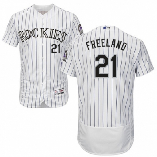 Men's Majestic Colorado Rockies #21 Kyle Freeland White Home Flex Base Authentic Collection MLB Jersey - Ujersey