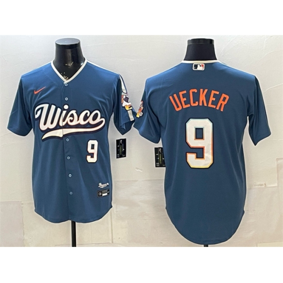 Men's Milwaukee Brewers #9 Bob Uecker Mineral Blue 2026 City Connect Stadium Stitched Baseball Jersey