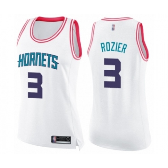 Women's Charlotte Hornets #3 Terry Rozier Swingman White Pink Fashion Basketball Jersey - Ujersey