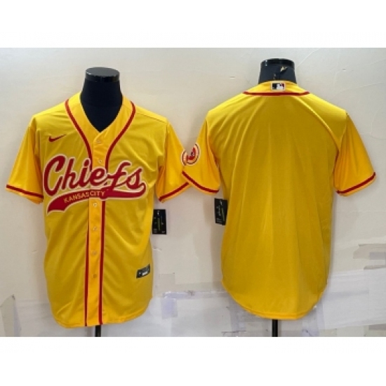 Men's Kansas City Chiefs Blank Gold With Patch Cool Base Stitched Baseball Jersey - Ujersey