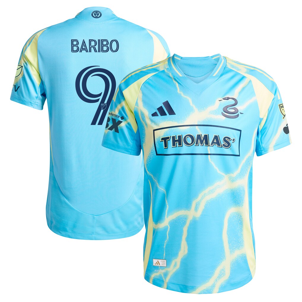 Men's Philadelphia Union Tai Baribo adidas Blue 2025 The Voltage Kit Authentic Player Jersey - Ujersey