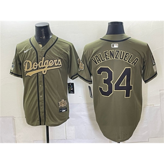 Men's Los Angeles Dodgers #34 Fernando Valenzuela Olive 2026 Armed Forces Day Stitched Baseball Jersey - Ujersey