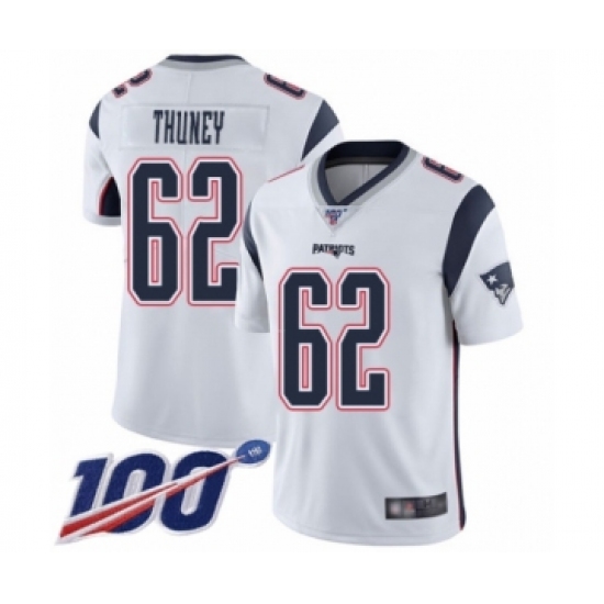 Men's New England Patriots #62 Joe Thuney White Vapor Untouchable Limited Player 100th Season Football Jersey - Ujersey