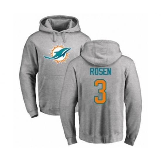 Football Miami Dolphins #3 Josh Rosen Ash Name & Number Logo Pullover Hoodie - Ujersey