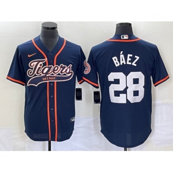 Men's Detroit Tigers #28 Javier Báez Navy Cool Base Stitched Baseball Jersey - Ujersey