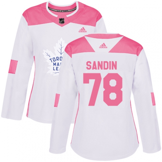 Women's Adidas Toronto Maple Leafs #78 Rasmus Sandin Authentic White Pink Fashion NHL Jersey - Ujersey