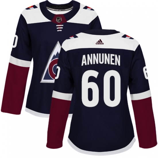 Women's Adidas Colorado Avalanche #60 Justus Annunen Authentic Navy Blue Alternate NHL Jersey - Ujersey