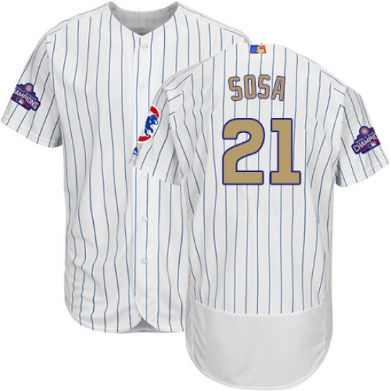 Men's Majestic Chicago Cubs #21 Sammy Sosa Authentic White 2017 Gold Program Flex Base MLB Jersey - Ujersey