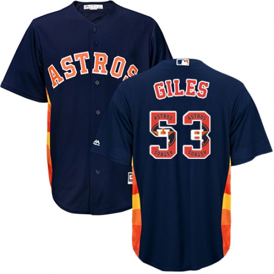 Men's Majestic Houston Astros #53 Ken Giles Authentic Navy Blue Team Logo Fashion Cool Base MLB Jersey - Ujersey