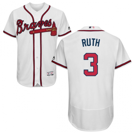 Men's Majestic Atlanta Braves #3 Babe Ruth White Home Flex Base Authentic Collection MLB Jersey - Ujersey