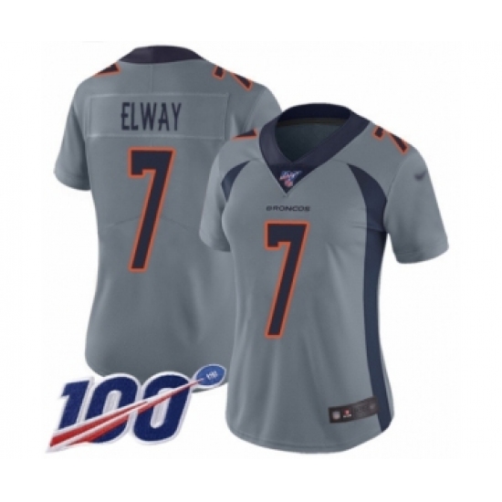 Women's Denver Broncos #7 John Elway Limited Silver Inverted Legend 100th Season Football Jersey - Ujersey