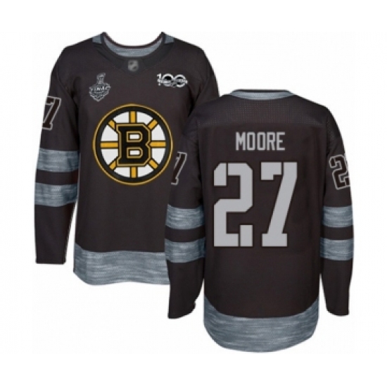 Men's Boston Bruins #27 John Moore Authentic Black 1917-2017 100th Anniversary 2019 Stanley Cup Final Bound Hockey Jersey - Ujersey