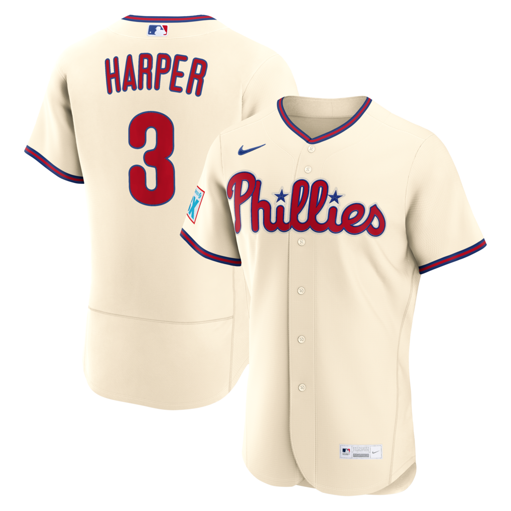 Men's Philadelphia Phillies Bryce Harper Nike Cream Alternate Authentic Sponsor Patch Jersey - Ujersey